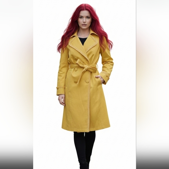 Darling Yellow Belted Trench Pea Coat Large - Picture 1 of 3
